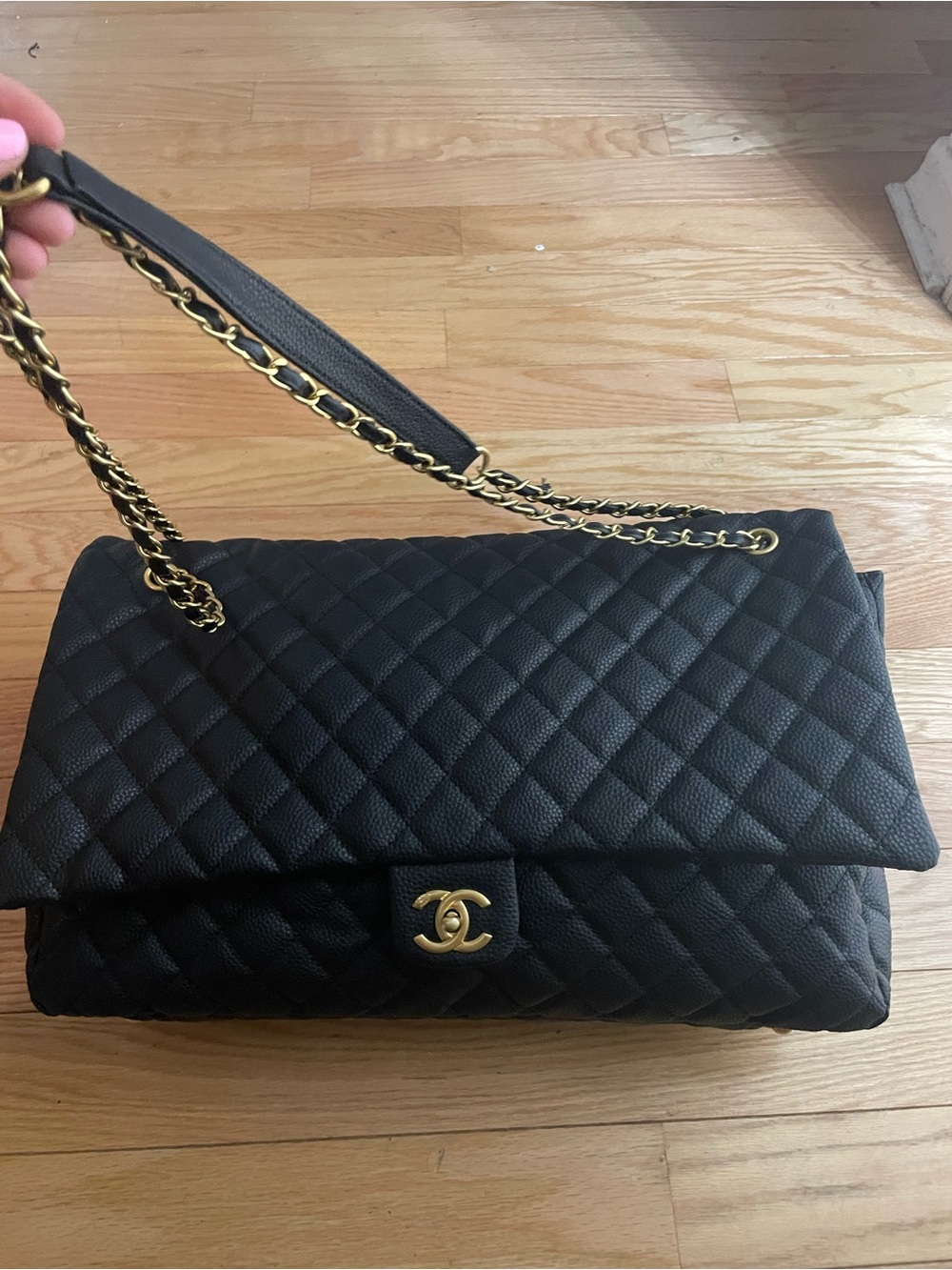 Black Quilted Shoulder Bag with Gold Chain Hardware